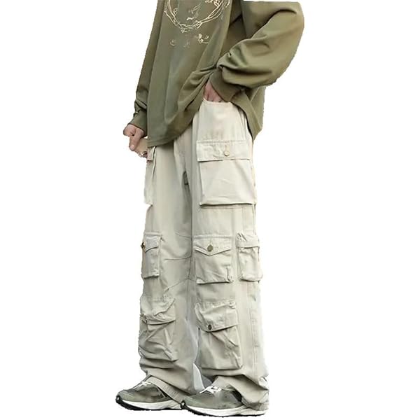 Men's Multi-Pockets Cargo Pants Autumn Vintage Solid Color Hiphop